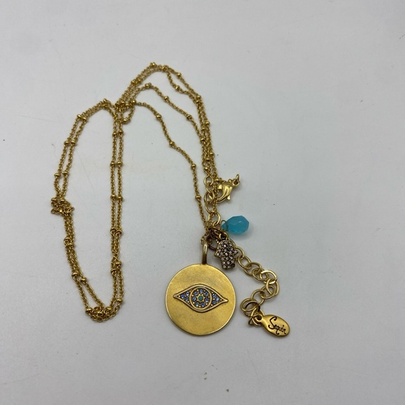 34" Necklace in Gold Plated Charms with the Evil Eye Signed Sequin - Picture 4 of 6
